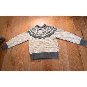 The Woolrich Woman Cream and Gray Wool Knit Sweater Fair Pattern Cozy Size M